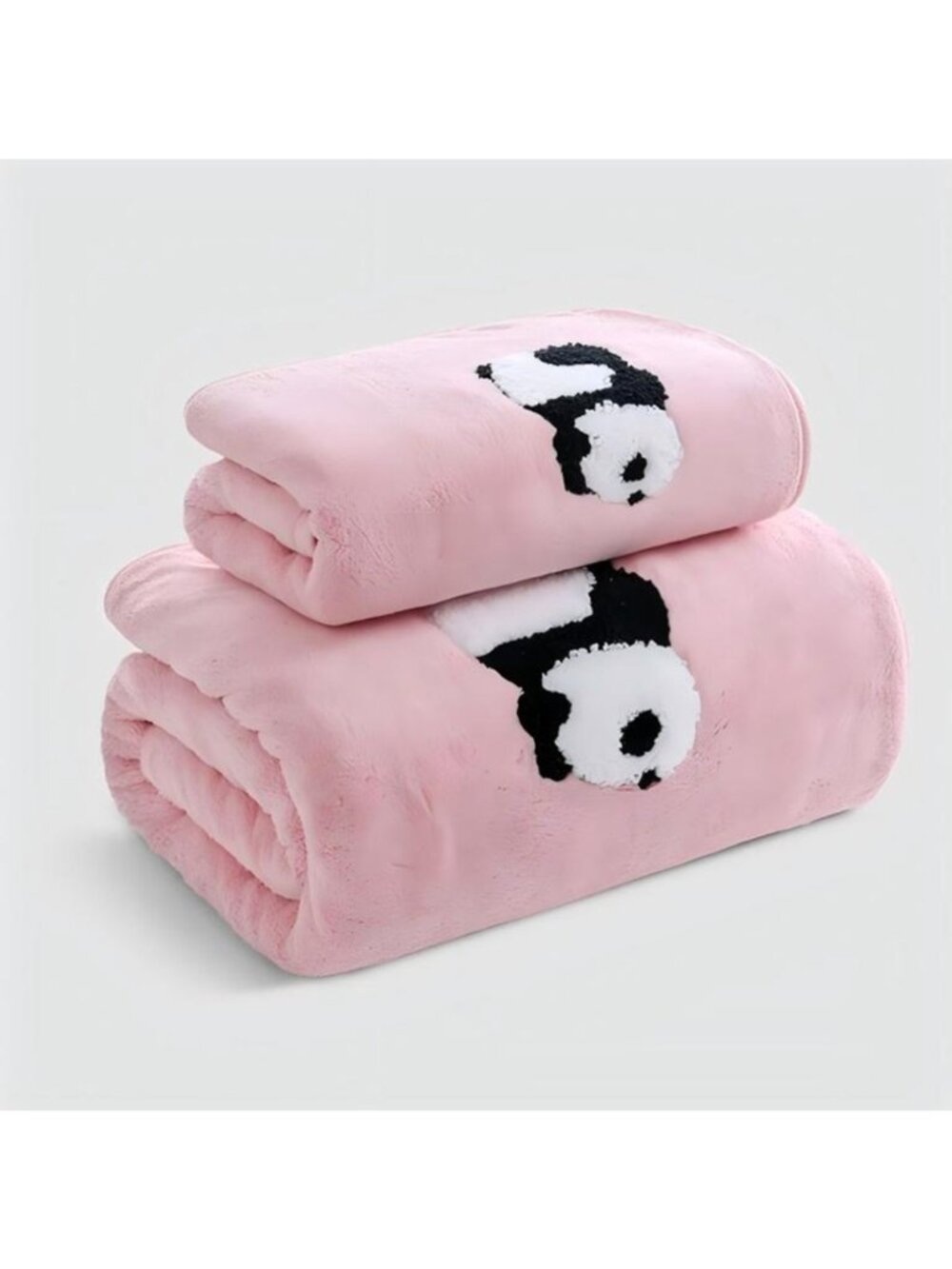 2PCS Cartoon Family Shower Towels, Panda Style, Coral Fleece Absorbent, Hanging